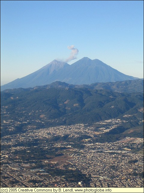 Guatemala City with the Volcanoes Fuego and Acatenango