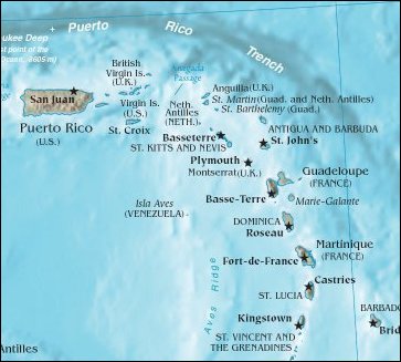Map of Region around Antigua and Barbuda