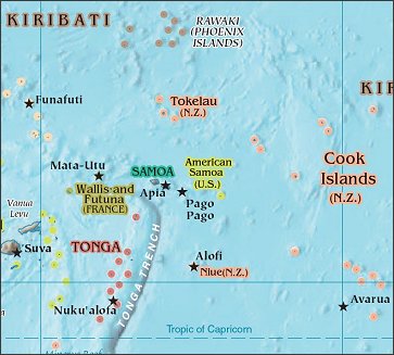 Map of Region around American Samoa
