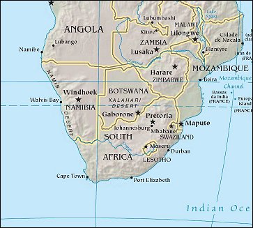 Map of Region around Botswana