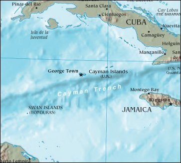 Map of Region around Cayman Islands