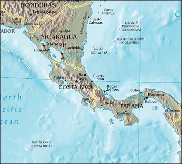 Map of Region around Costa Rica