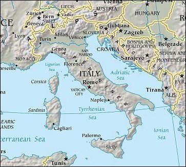 Map of Region around Italy