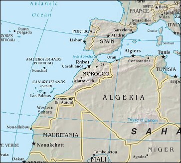 Map of Region around Morocco