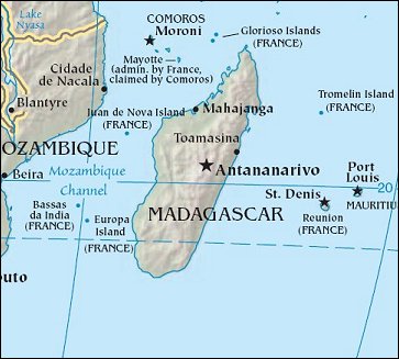 Map of Region around Mauritius