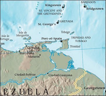 Map of Region around Trinidad and Tobago