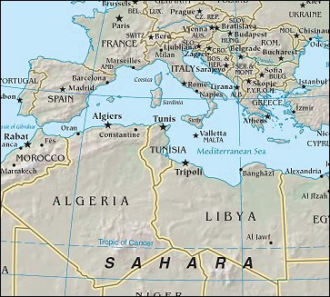 Map of Region around Tunisia